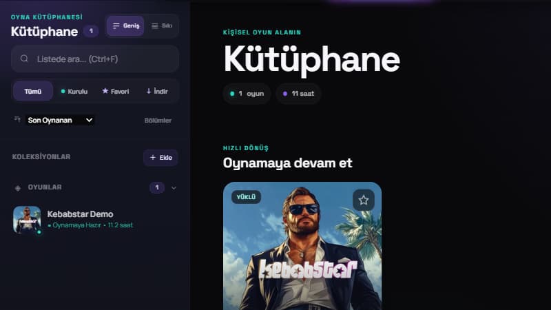 OYNA masaüstü istemcisinde kütüphane ve oyun süreleri